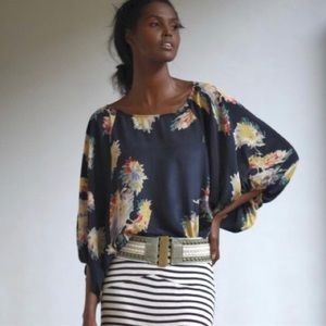 Anthropologie Lil ‘First Hints’ Silk Floral Blouse